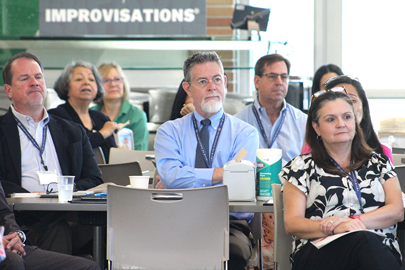 Parish and school staff from the Archdiocese of Miami listen to Andreas Widmer, the keynote speaker at the Bridging the Gap Conference, hosted at St. Brendan High School in Miami, Sept. 26, 2025.