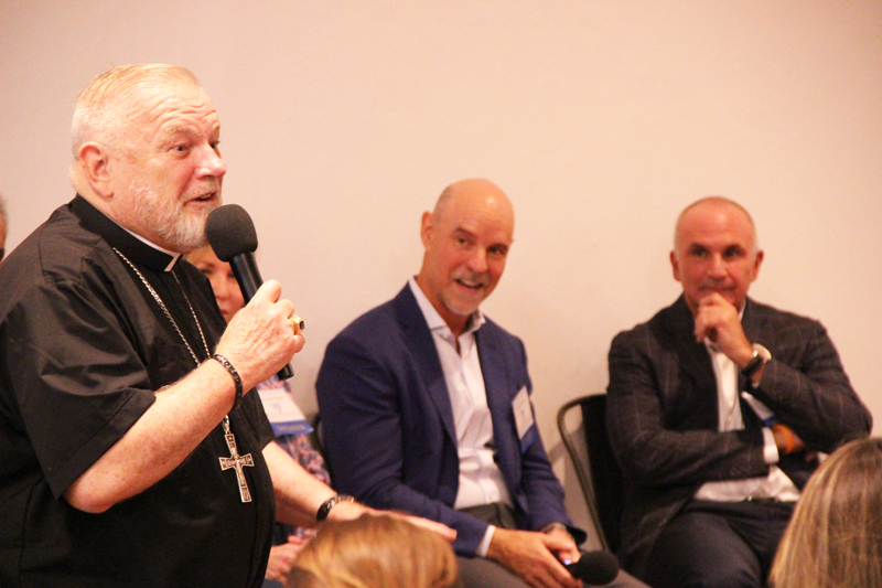 Archbishop Thomas Wenski speaks at Theology on Tap: Empowering Young Catholic Professionals, which took place at the University of Miami (UM) Catholic Student Center in Coral Gables September 26, 2025.