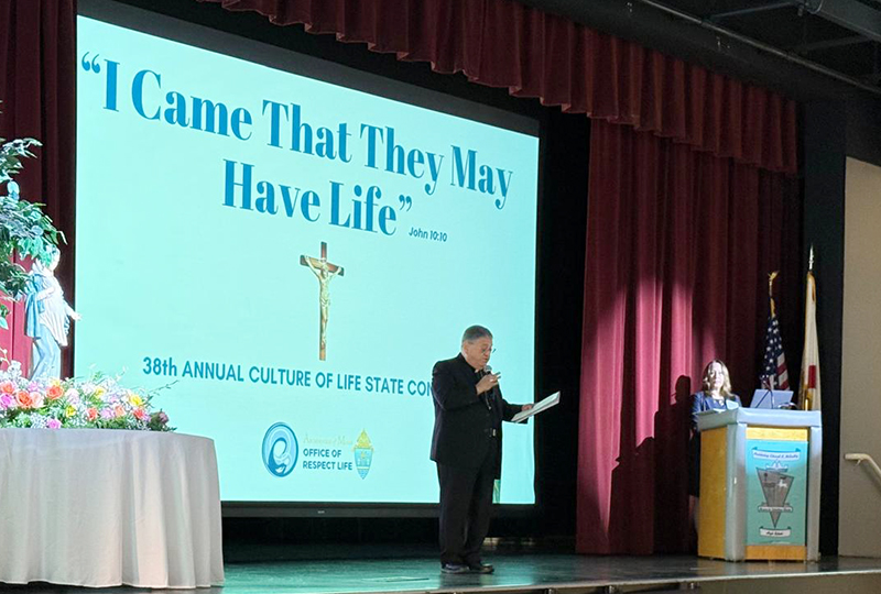 Auxiliary Bishop of Miami, Enrique Delgado, addressed the audience at the 38th annual Culture of Life State Conference at Archbishop Edward McCarthy High School in Southwest Ranches Oct. 4, 2025.