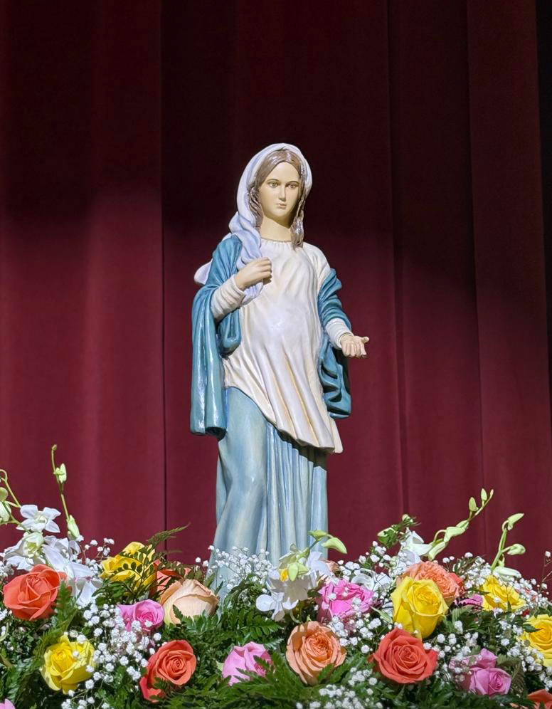 An image of the Virgin Mary pregnant accompanied participants at the 38th State Conference on the Culture of Life, held at Archbishop Edward McCarthy Middle School in Southwest Ranches on October 4, 2025.