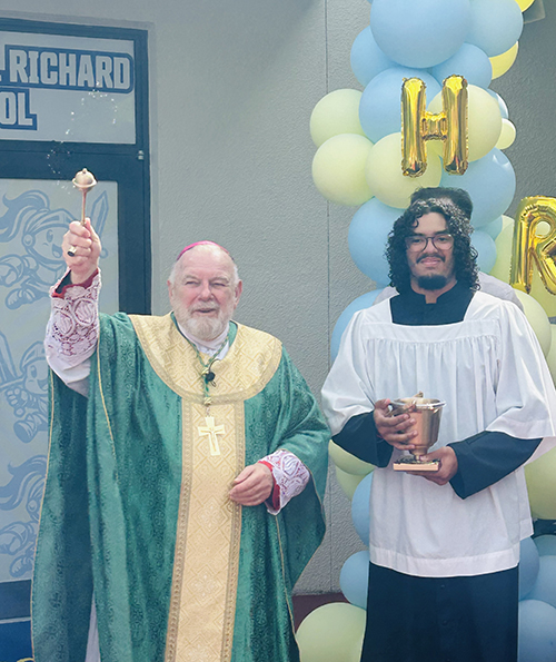Archbishop Thomas Wenski blesses the new Holy Rosary St. Richard Preschool in Palmetto Bay on Oct. 5, 2025. The preschool located at Our Lady of the Holy Rosary-St. Richard Church is the North Campus of Our Lady of the Holy Rosary St. Richard School in Cutler Bay.