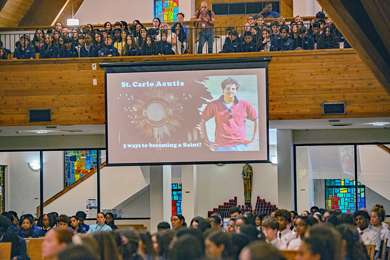 Student from 17 archdiocesan middle schools participated in a Holy Hour in the presence of a first-class relic of St. Carlo Acutis, the first millennial saint, at St. David Church in Davie, Oct. 10, 2025.