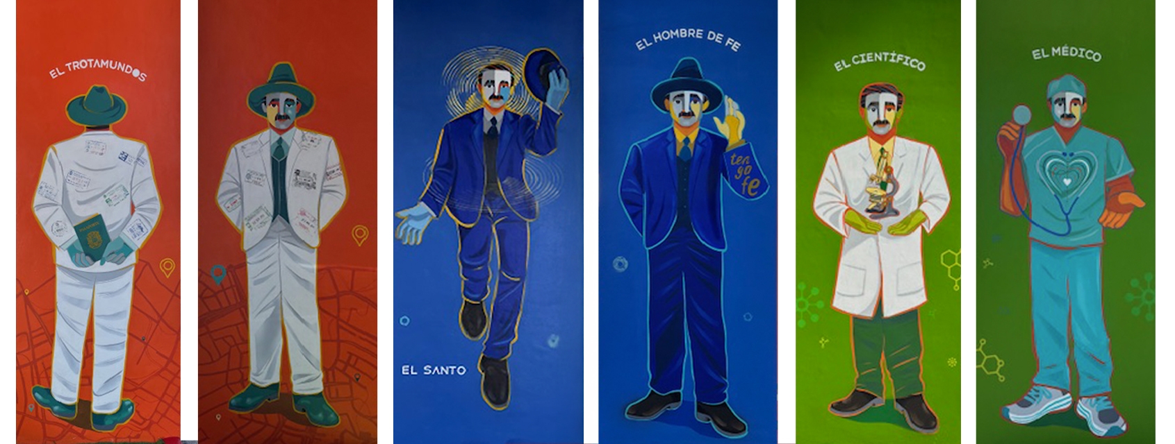 These are six images of the life and work of Blessed José Gregorio Hernández captured in color and light by Venezuelan artist Eduardo Sanabria. They are part of a mural at St. Katharine Drexel Parish in Weston in honor of the future Venezuelan saint set to be canonized Oct. 19, 2025.