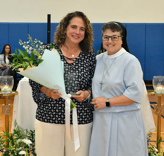 Carolina Ramirez poses with Sister Carmen Fernandez, president of Lourdes Academy, after receiving a Legacy of Lourdes Award presented at Our Lady of Lourdes Academy, Miami, on Oct. 5, 2025.