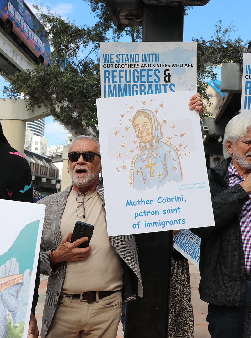 Héctor González, a parishioner at St. Agatha Church in Miami, participates in a march in support of immigrants from Gesu Church in downtown Miami to the nearby immigration court Nov. 13, the feast day of St. Frances Xavier Cabrini, patron saint of immigrants.