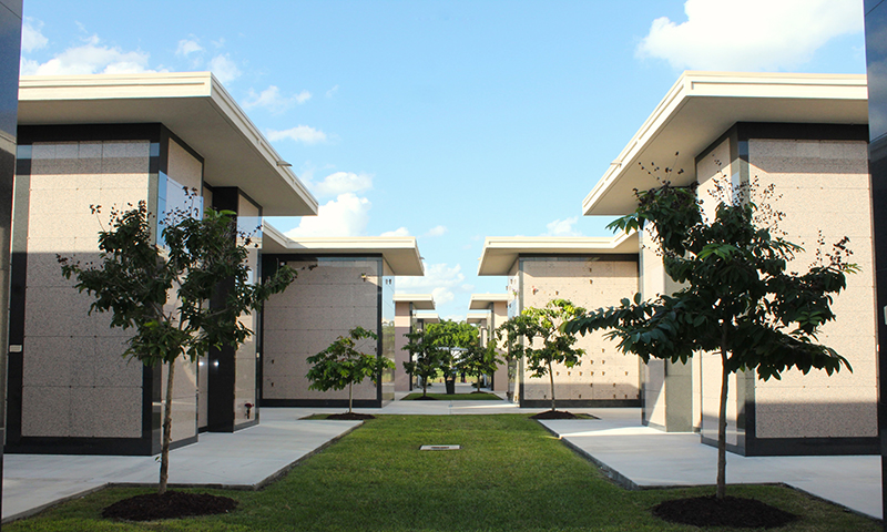 A view of the center courtyard at the completed Resurrection Mausoleum Complex at Our Lady of Mercy Catholic Cemetery in Doral, which was blessed by Archbishop Thomas Wenski Nov. 14, 2025.
