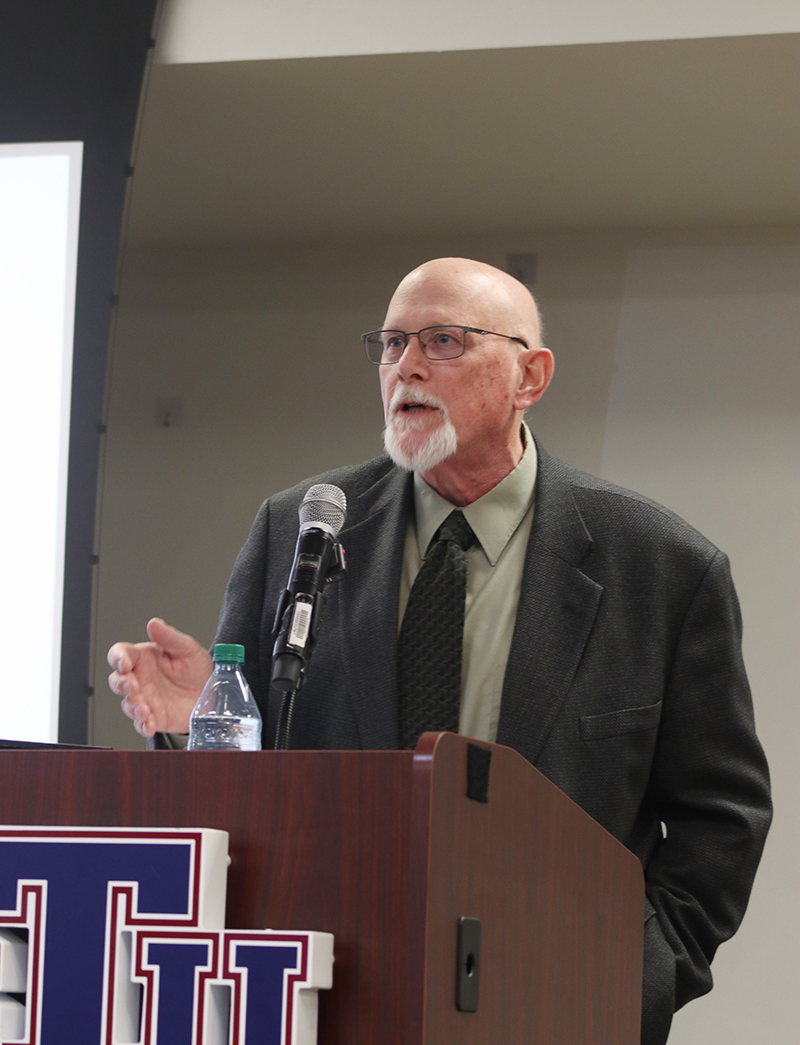 Cyril Gary Jenkins, professor of history at Eastern University and director of St. Basil Center for Orthodox Thought and Culture, speaks about "The undulating legacy of Nicaea in the Orthodox Church," from an Orthodox perspective, during the Nicaea 1700 talk organized by St. Thomas University in Miami Gardens on Nov. 17, 2025.