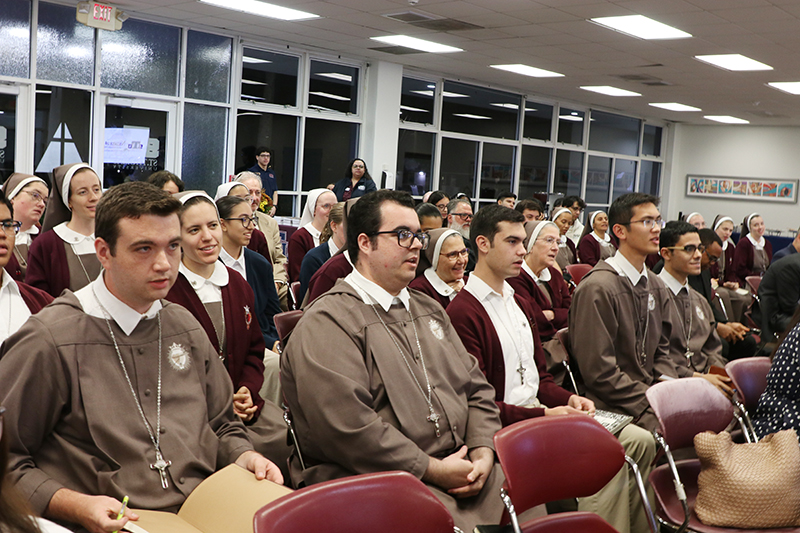 Members of the Servants of the Pierced Hearts of Jesus and Mary and theology students from St. Thomas University, STU, in Miami Gardens participate in the Nicaea 1700 talk on the importance of the Council of Nicaea for Christians, organized by STU Nov. 17, 2025.