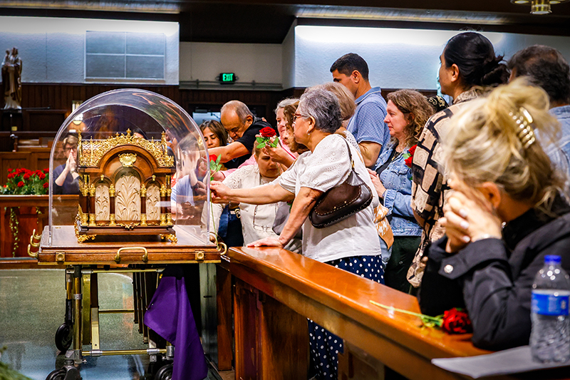 Congregants venerate the relics of St ThŽrse of Lisieux at Little Flower Parish in Hollywood on December 7th, 2025.