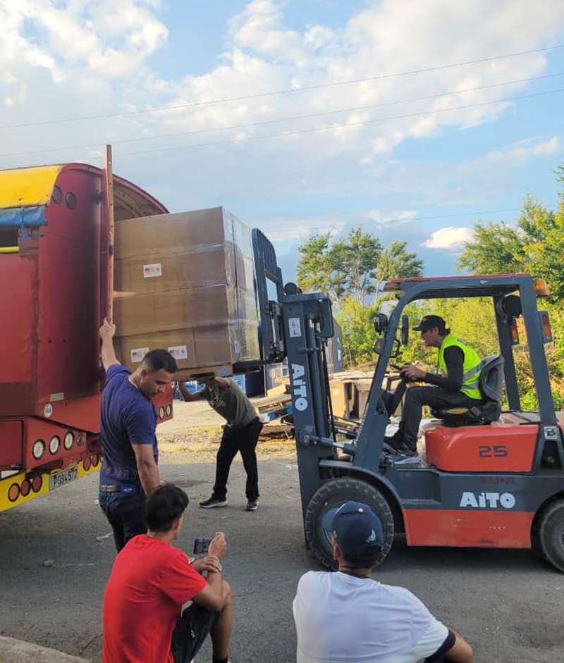 Part of the humanitarian aid sent by the U.S. government in response to Hurricane Melissa arrives in Santiago de Cuba on Jan. 28, 2026.