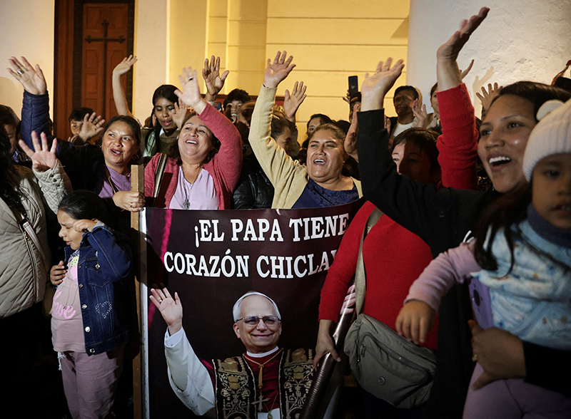 People react at the Cathedral of St. Mary in Chiclayo, Peru, May 8, 2025, the day Cardinal Robert Francis Prevost was elected pope. He chose the papal name Leo XIV. As an Augustinian priest, then-Father Prevost spent many years as a missionary in Peru.