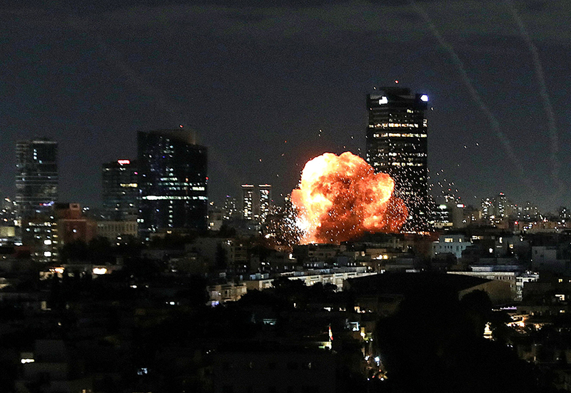 An explosion caused by a projectile impact after Iran launched missiles into Israel following Israel and the U.S. launched strikes on Iran, in Tel Aviv, Israel, Feb. 28, 2026. (OSV News photo/Gideon Markowicz, Reuters)
