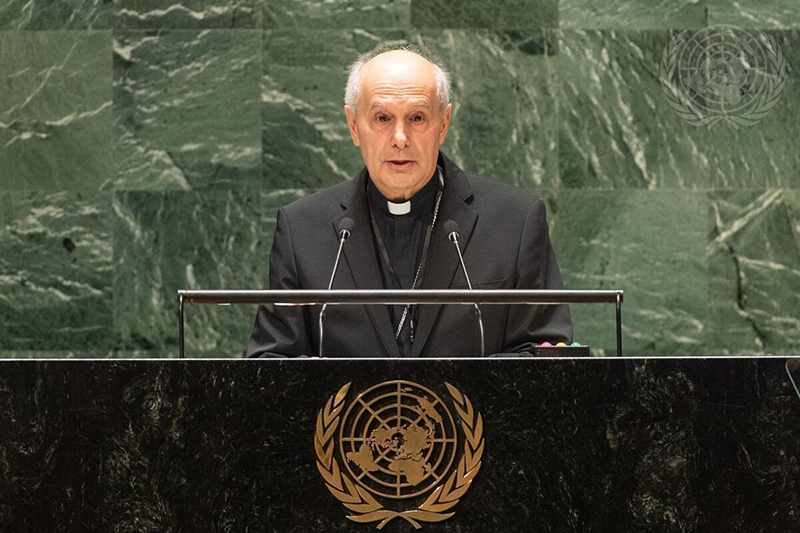 Archbishop Gabriele G. Caccia, the Holy See's permanent observer to the United Nations, is pictured in a 2023 photo addressing the General Assembly at U.N. headquarters in New York City. Pope Leo XIV named Archbishop Caccia as the new papal nuncio to the United States March 7, 2026. He succeeds Cardinal Christophe Pierre, who turned 80 in January and had served in the post since 2016.