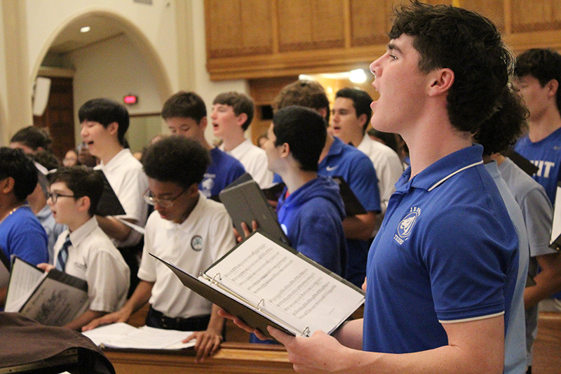 MIAMIMarch 7, 2026Peter Mccauley, a junior from Jesuit High School of Tampa Choir, projects his voice along with other singers during the American Federation Pueri Cantores Miami Choral Festival and Mass on March 7, 2026 held at St. Mary Cathedral in Miami. The event gathered more than 175 boys and girls from grades four through 12 from dioceses across Florida.
