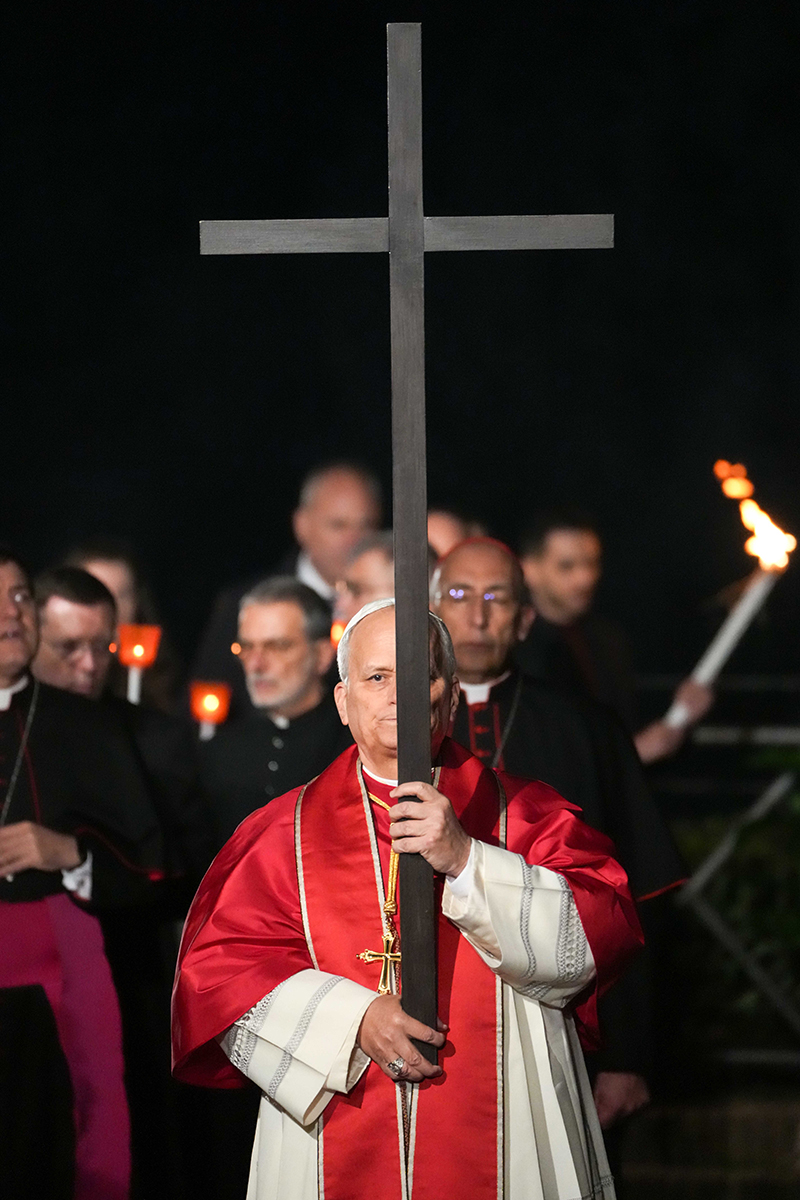 Pope Leo XIV leads the Way of the Cross at the Colosseum in Rome April 3, 2026. (CNS photo/Lola Gomez)