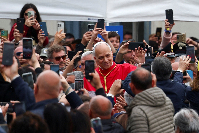 Pope Leo XIV arrives to celebrate Mass in Piazza Bartolo Longo, in front of the Pontifical Shrine of the Blessed Virgin of the Rosary of Pompeii near Naples, Italy, May 8, 2026, marking the first anniversary of his election as the first American pontiff. (OSV News photo/Guglielmo Mangiapane, Reuters)