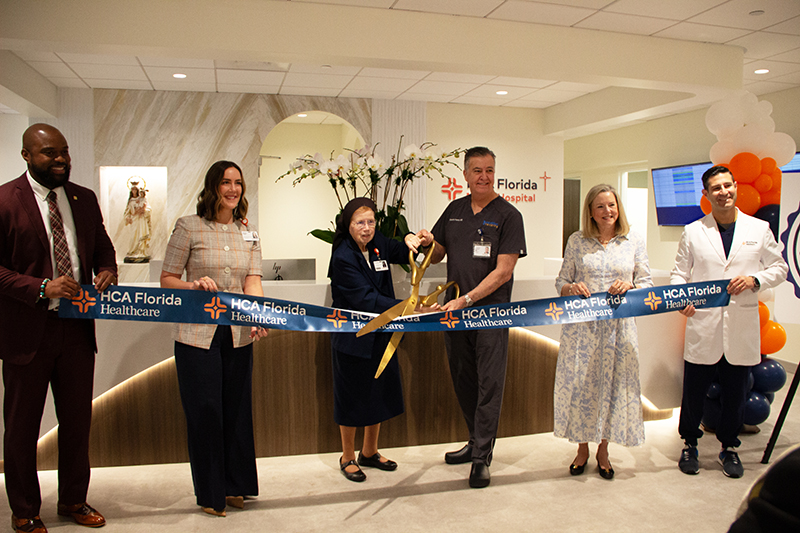 Members of HCA Florida Mercy Hospital’s Board of Trustees dedicate the revamped surgical lobby in Miami April 21. From left to right, the members of the Board of Trustees pictured are: Ron Winston, Dean of Miami Dade College Health Services; Allyssa Tobitt, CEO; Sister Elizabeth Worley; Dr. Eduardo Franca, Board of Trustees Chair; Ana Rasco, community member; and Dr. Steven Henriques, Chief of Medical Staff.