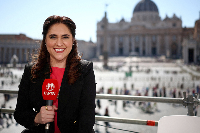 Montse Alvarado, president and chief operating officer of EWTN News, poses for a portrait before a live broadcast near St. Peter's Square at the Vatican May 1, 2025. Pope Leo XIV appointed Alvarado as prefect of the Vatican's Dicastery for Communication on June 2, 2026. (OSV News photo/Guglielmo Mangiapane, Reuters)