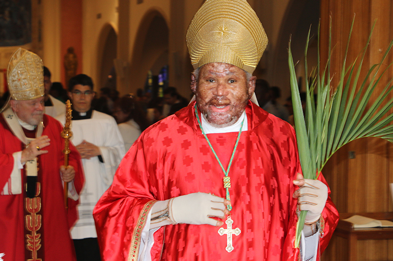 Bishop Pierre-André Dumas during Palm Sunday Mass at St. Mary Cathedral, March 29, 2026.