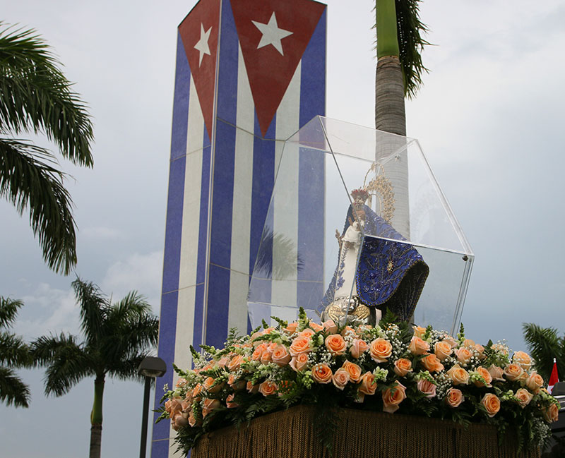 The statue of Our Lady of Charity, a symbol of Mary’s enduring love, was transported to the Memorial Cubano monument at Tamiami Park for a prayer service for Cuba before the Our Lady of Charity feast day Mass Sept. 8, 2026, at Miami-Dade Fair and Exposition.