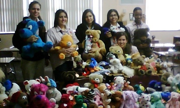Support the Troops/Soldiers' Angels club members Ada Genao, Laura D�Ovidio, Elisa Mastromarino, Adela Hurtado and Rochelle Antoine help collect stuffed animals and Beanie Babies at last year�s �Beanies for Baghdad� drive at Archbishop Curley Notre Dame High School.
