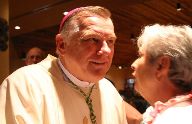 Miami's Archbishop-designate Thomas Wenski greets well-wishers after celebrating Mass at St. Martha Church