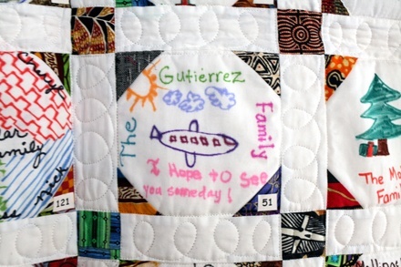 A view of one of the panels of the personalized quilt created by families in St. Anthony's religious education program.