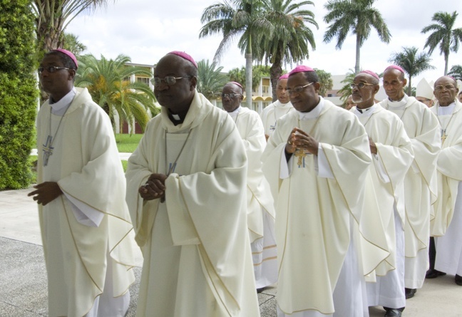 Haitian bishops process in for Mass at St. John Vianney College Seminary.