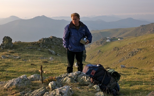 Martin Sheen on El Camino De Santiago stops to remember his son at one of the many crosses along the way.