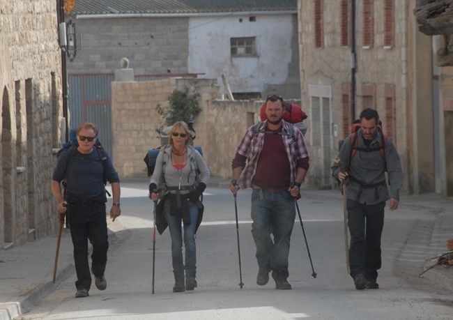 Tom Avery (Martin Sheen), Sarah (Deborah Kara Unger), Joost (Yorick Van Wageningen) and Jack (James Nesbitt) walking The Way in the film of the same name.