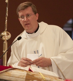 Father Emanuele De Nigris, who will serve as rector of the new Redemptoris Mater seminary, speaks during the Mass.
