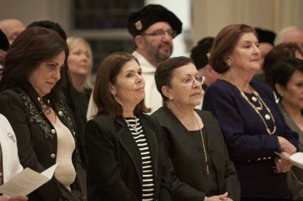 Members of the Pastoral Center staff who worked with Archbishop John C. Favalora over the years sit in the front row during the Mass. From left: Sory Hernandez; Rosalia Antuna; Mila Beneke; Tere Saenz; and Mayra Rossell.