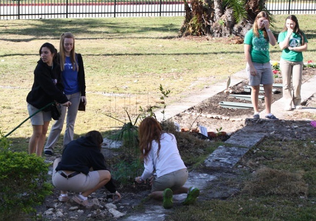 One of the Slow Food Movement groups creates an organic vegetable garden at Immaculata-La Salle High as part of their SIAW project.