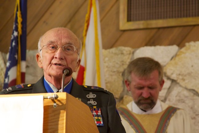 Professor Zdzislaw P. Wesolowski, president of the Polish American Congress of Florida, thanks Archbishop Wenski for celebrating Mass and the people for attending.