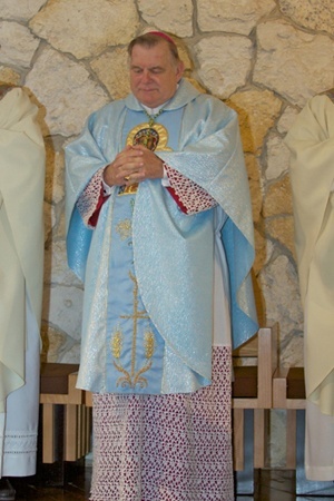 May is recognized at the Month of Mary, the Virgin Mother. Archbishop Thomas Wenski is wearing blue vestments to symbolize Our Lady of Czestochowa.