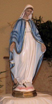 The statue of the Virgin Mary at St. Bonaventure Church waits to be crowned.