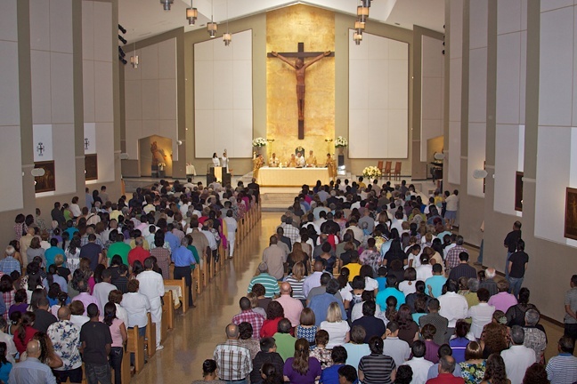 A view of the filled-to-capacity Corpus Christi Church on its namesake feast day and 70th anniversary.
