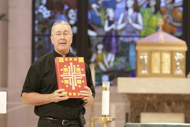 Msgr. Terence Hogan delivers one of two workshops dealing with the new English translation of the Roman Missal at St. Gregory Church in Plantation. The other workshop took place Aug. 24 in Little Flower Parish in Coral Gables.