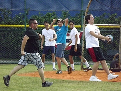 Participants at the Vocations Awareness Weekend have some fun on the athletic field.