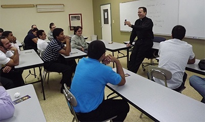 Father David Zirilli discusses aspects of the priesthood and seminary life with participants at the Vocations Awareness Weekend.