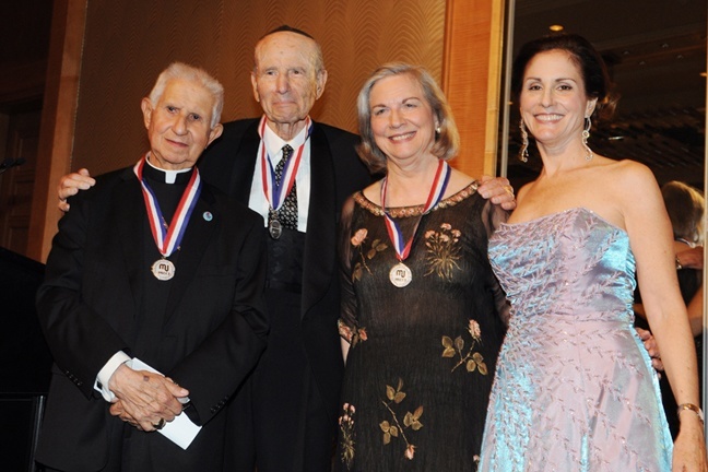 The MCCJ's Clergy Medallion 2012 award recipients pose with board chair Patricia A. Thorp, from left: retired Auxiliary Bishop Agustin Roman, Rabbi Herbert Baumgard and Rev. Priscilla Felisky Whitehead.