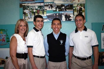 From left, Archbishop Edward McCarthy High School's Pinnacle Award winners pose with Pilar Blanco, guidance counselor; Anthony Coniglio, a freshman; and seniors Kristian Charbonier and Javier Rodriquez.