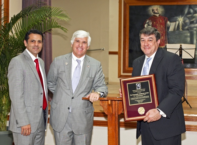 Posing at the reception that followed the Red Mass, from left: William Trueba, Jr., president of the Miami Catholic Lawyers Guild, Judge Federico Moreno, chief judge of the U.S. District Court for the Southern District of Florida, and Judge Adalberto Jordan, of the U.S. Court of Appeals for the 11th Circuit and recipient of the 2012 "Lex Christi, Lex Amoris" award.