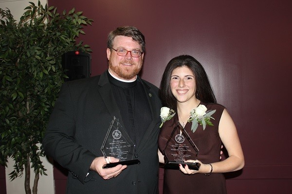 Christian Brother Jason M. Ford, Iona class of 2001, and Liz DeCecco, class of 2002, were honored at this year's Friends of Iona's Office of Mission and Ministry Homecoming Reception.