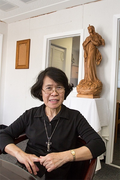 Scalabrinian Sister Myrna Tordillo, director of the Apostleship of the Sea in the U.S., poses for a photo at the Stella Maris Catholic Center at the Port of Miami, where the attended a Mass to mark its re-opening.