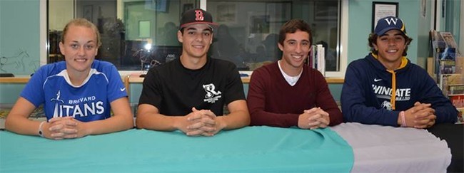 Pictured from left: Student athletes Kaitlyn Ortagus of Davie, Jonathan Quintana of Miami Lakes, Jacob Blanco of Davie and Nick Elias of Davie.