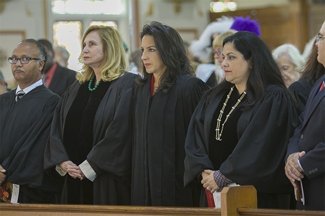 Judges from the 11th Judicial Circuit of Florida take part in the Red Mass, from left: Fred Seraphin, Maria Korvick, 2013 Catholic Lawyers Guild honoree Beatrice Butchko and Bertila Soto.