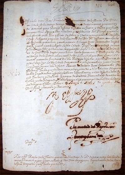 Carta del rey español Felipe II, fechada el 7 de agosto del año 1593, en que se menciona la "provincia de La Florida".