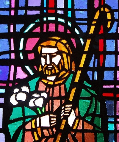 Image of St. Joseph on a stained glass window at Assumption Church in Lauderdale-by-the-Sea.
