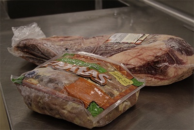 A look at the 20-pound beef brisket and half of the 10 pounds of fajitas sent by San Antonio.